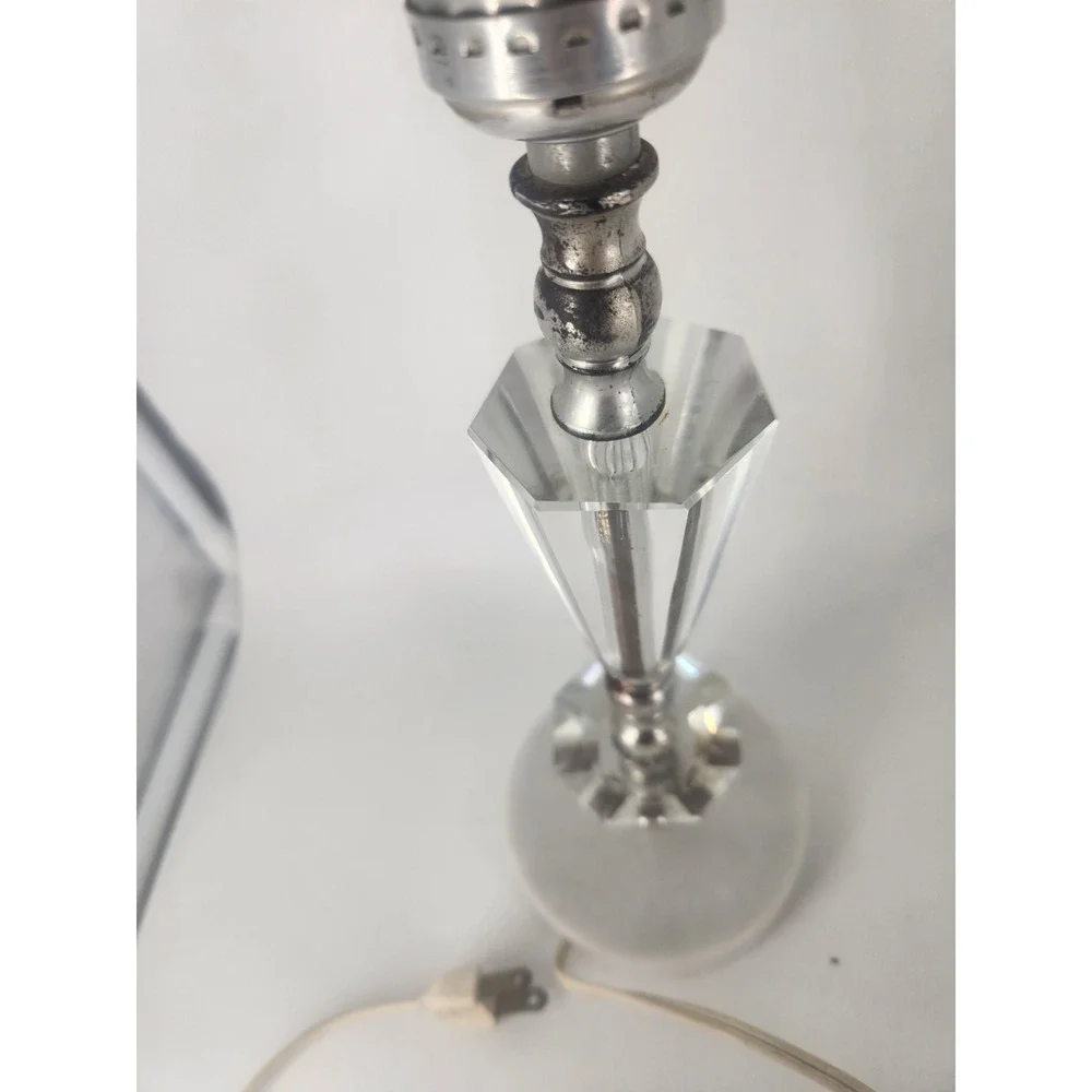 Mid Century Faceted Crystal Boudoir Lamp Night Stand‎ Vintage Marble Base